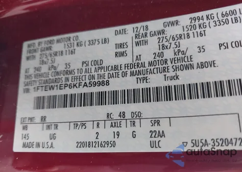 2019 Ford F-150 Xlt z USA, uszkodzony, nr VIN 1FTEW1EP6KFA59988